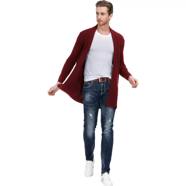 Men's Shawl Collar Open Front Long Cardigan Ribbed Knit Sweater with Pockets