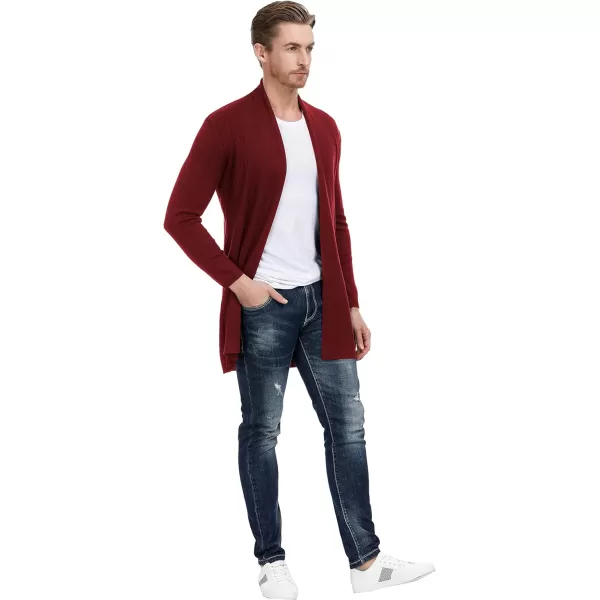 Men's Shawl Collar Open Front Long Cardigan Ribbed Knit Sweater with Pockets