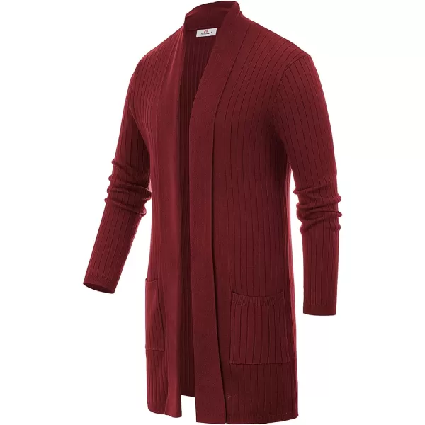 Men's Shawl Collar Open Front Long Cardigan Ribbed Knit Sweater with Pockets