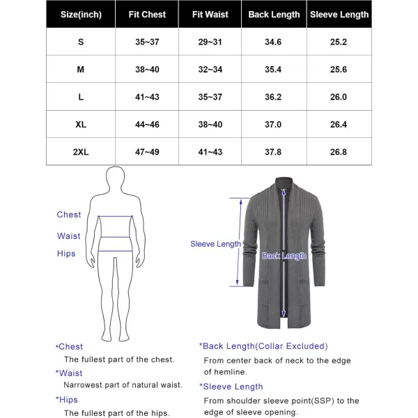Men's Shawl Collar Open Front Long Cardigan Ribbed Knit Sweater with Pockets
