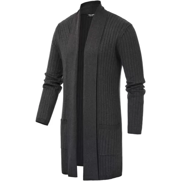 Men's Shawl Collar Open Front Long Cardigan Ribbed Knit Sweater with Pockets