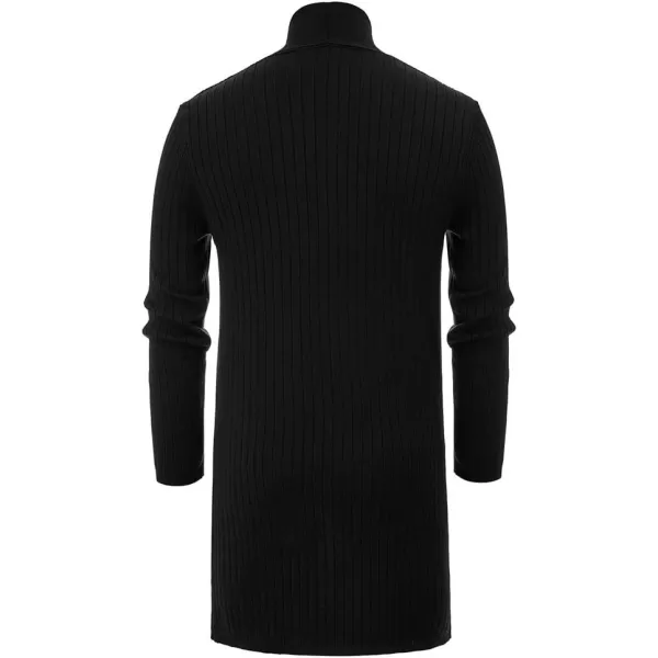 Men's Shawl Collar Open Front Long Cardigan Ribbed Knit Sweater with Pockets