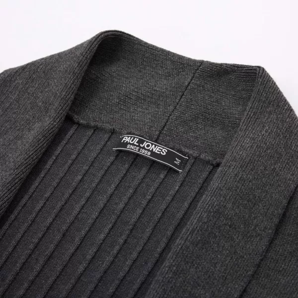Men's Shawl Collar Open Front Long Cardigan Ribbed Knit Sweater with Pockets