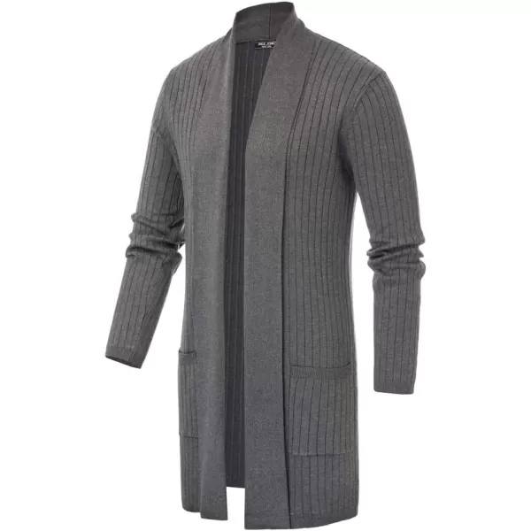 Men's Shawl Collar Open Front Long Cardigan Ribbed Knit Sweater with Pockets