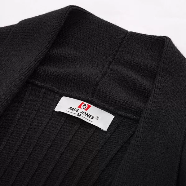 Men's Shawl Collar Open Front Long Cardigan Ribbed Knit Sweater with Pockets