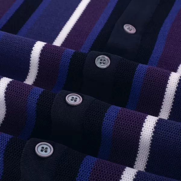 Men’s Short Sleeve Knit Shirt Vintage Stripe Lapel Collar Polo Shirt