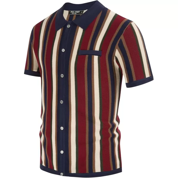 Men’s Short Sleeve Knit Shirt Vintage Stripe Lapel Collar Polo Shirt