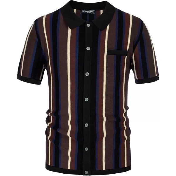Men’s Short Sleeve Knit Shirt Vintage Stripe Lapel Collar Polo Shirt