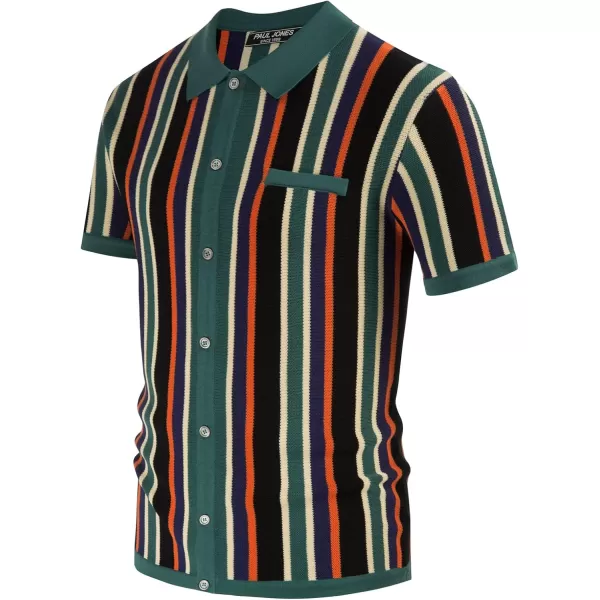 Men’s Short Sleeve Knit Shirt Vintage Stripe Lapel Collar Polo Shirt