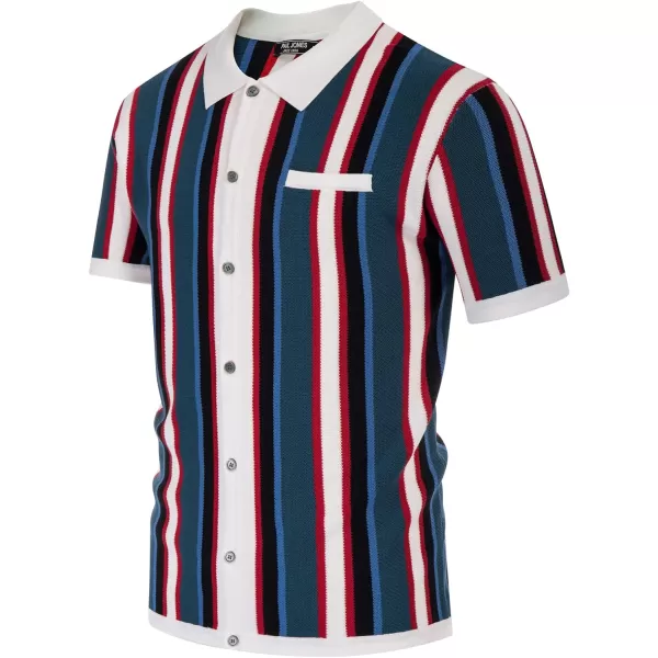 Men’s Short Sleeve Knit Shirt Vintage Stripe Lapel Collar Polo Shirt