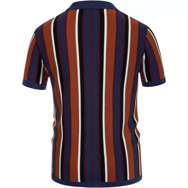 Men’s Short Sleeve Knit Shirt Vintage Stripe Lapel Collar Polo Shirt