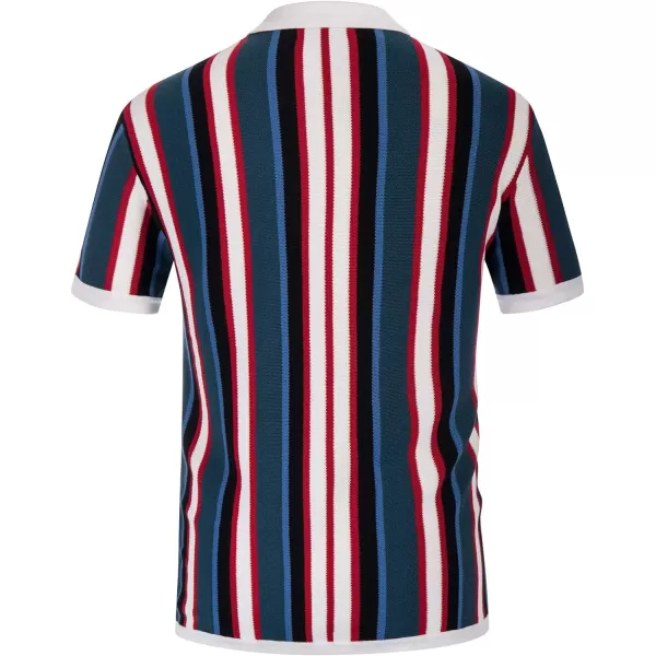 Men’s Short Sleeve Knit Shirt Vintage Stripe Lapel Collar Polo Shirt