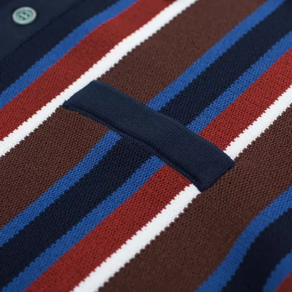 Men’s Short Sleeve Knit Shirt Vintage Stripe Lapel Collar Polo Shirt