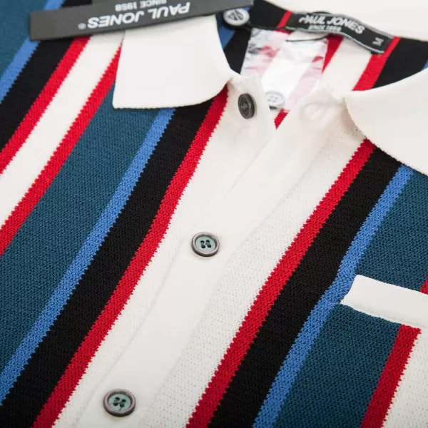 Men’s Short Sleeve Knit Shirt Vintage Stripe Lapel Collar Polo Shirt