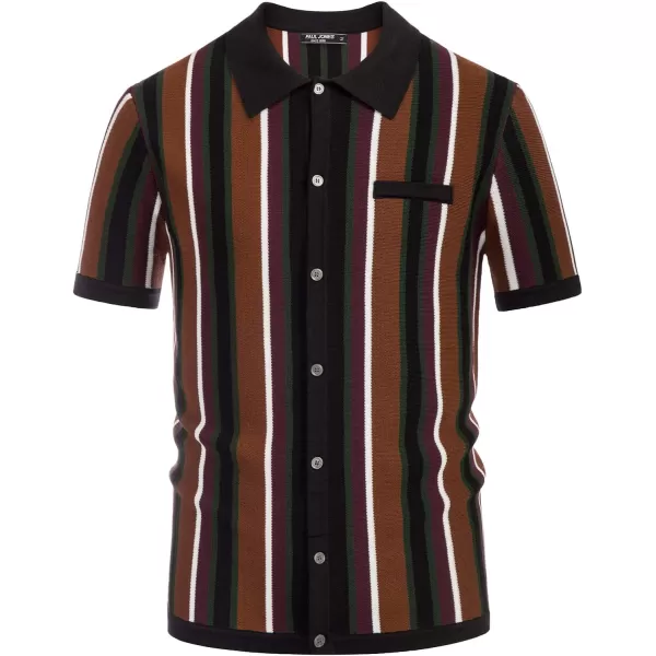 Men’s Short Sleeve Knit Shirt Vintage Stripe Lapel Collar Polo Shirt