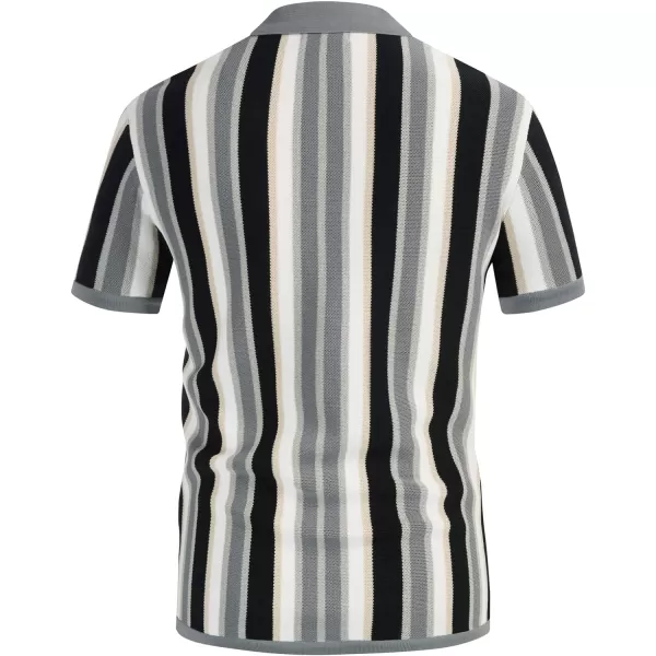 Men’s Short Sleeve Knit Shirt Vintage Stripe Lapel Collar Polo Shirt