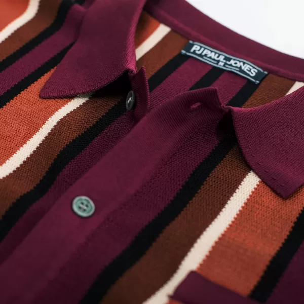 Men’s Short Sleeve Knit Shirt Vintage Stripe Lapel Collar Polo Shirt