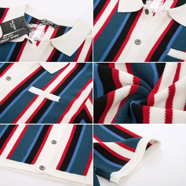 Men’s Short Sleeve Knit Shirt Vintage Stripe Lapel Collar Polo Shirt