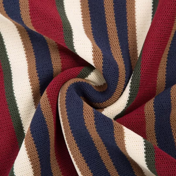 Men’s Short Sleeve Knit Shirt Vintage Stripe Lapel Collar Polo Shirt