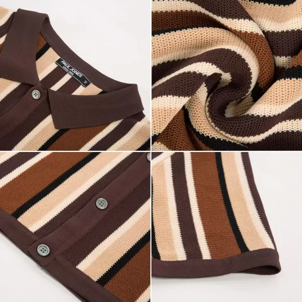 Men’s Short Sleeve Knit Shirt Vintage Stripe Lapel Collar Polo Shirt