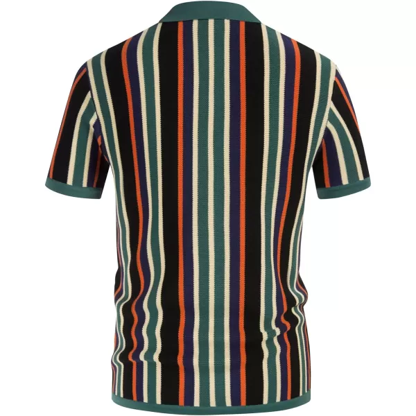 Men’s Short Sleeve Knit Shirt Vintage Stripe Lapel Collar Polo Shirt