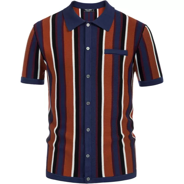 Men’s Short Sleeve Knit Shirt Vintage Stripe Lapel Collar Polo Shirt