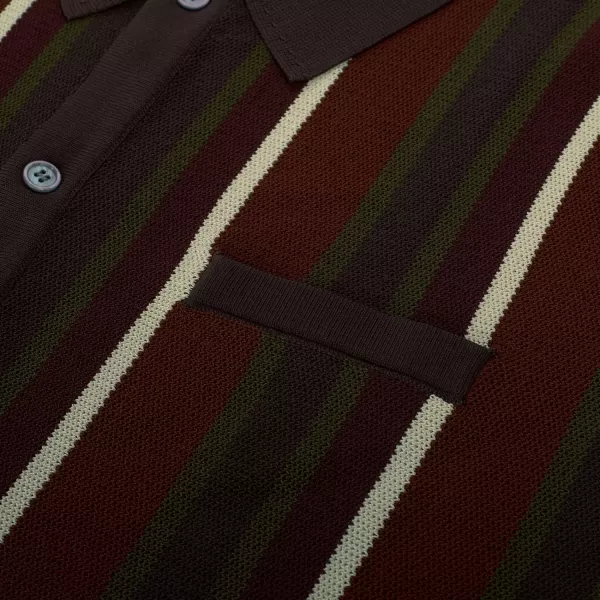 Men’s Short Sleeve Knit Shirt Vintage Stripe Lapel Collar Polo Shirt