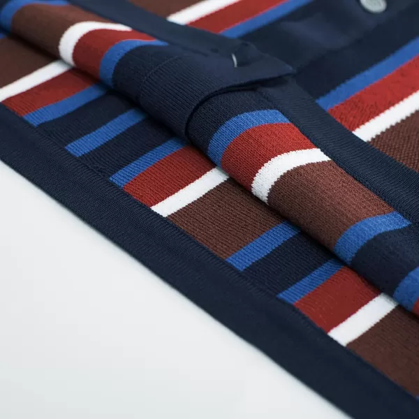 Men’s Short Sleeve Knit Shirt Vintage Stripe Lapel Collar Polo Shirt
