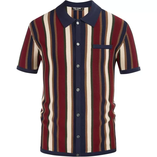 Men’s Short Sleeve Knit Shirt Vintage Stripe Lapel Collar Polo Shirt