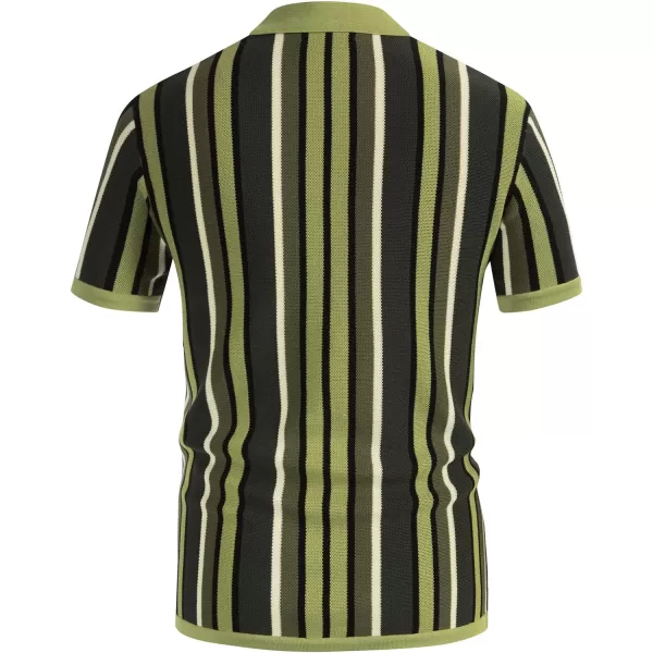 Men’s Short Sleeve Knit Shirt Vintage Stripe Lapel Collar Polo Shirt