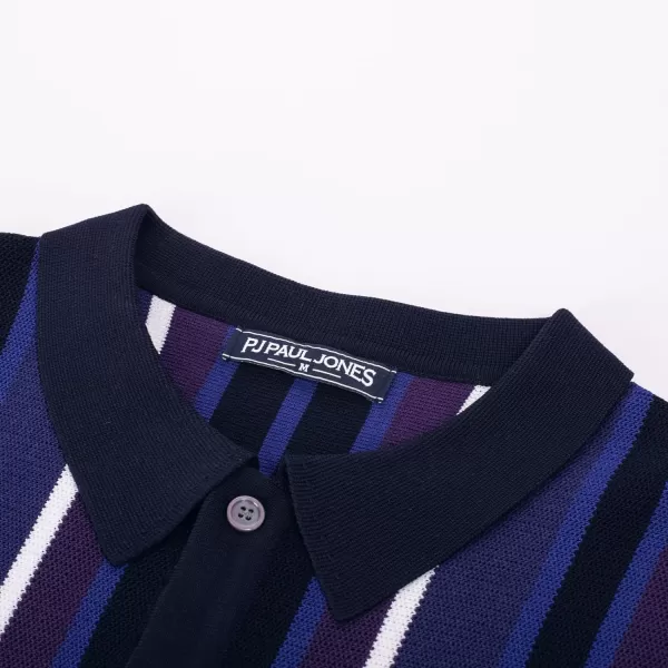 Men’s Short Sleeve Knit Shirt Vintage Stripe Lapel Collar Polo Shirt