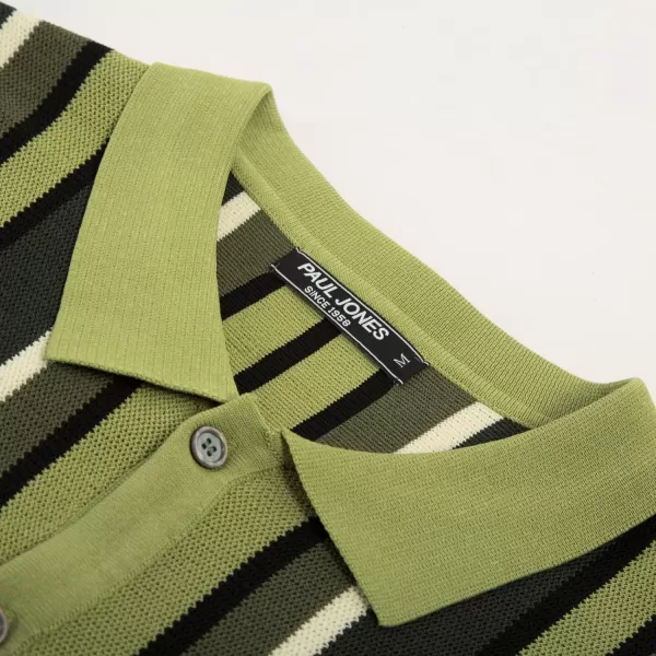Men’s Short Sleeve Knit Shirt Vintage Stripe Lapel Collar Polo Shirt