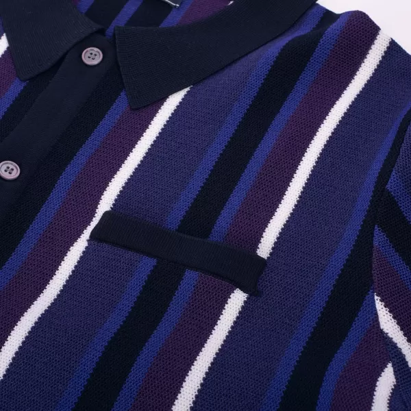 Men’s Short Sleeve Knit Shirt Vintage Stripe Lapel Collar Polo Shirt