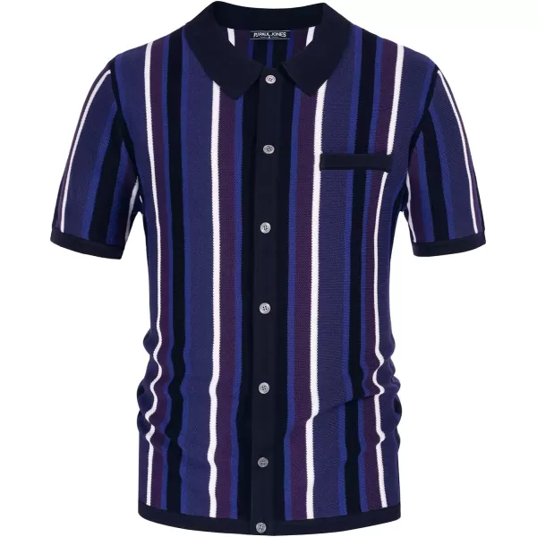 Men’s Short Sleeve Knit Shirt Vintage Stripe Lapel Collar Polo Shirt