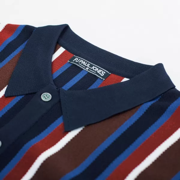 Men’s Short Sleeve Knit Shirt Vintage Stripe Lapel Collar Polo Shirt
