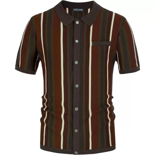 Men’s Short Sleeve Knit Shirt Vintage Stripe Lapel Collar Polo Shirt
