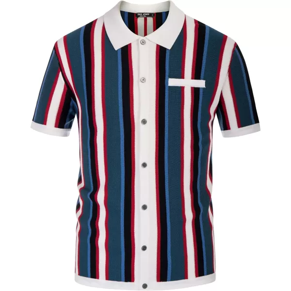 Men’s Short Sleeve Knit Shirt Vintage Stripe Lapel Collar Polo Shirt