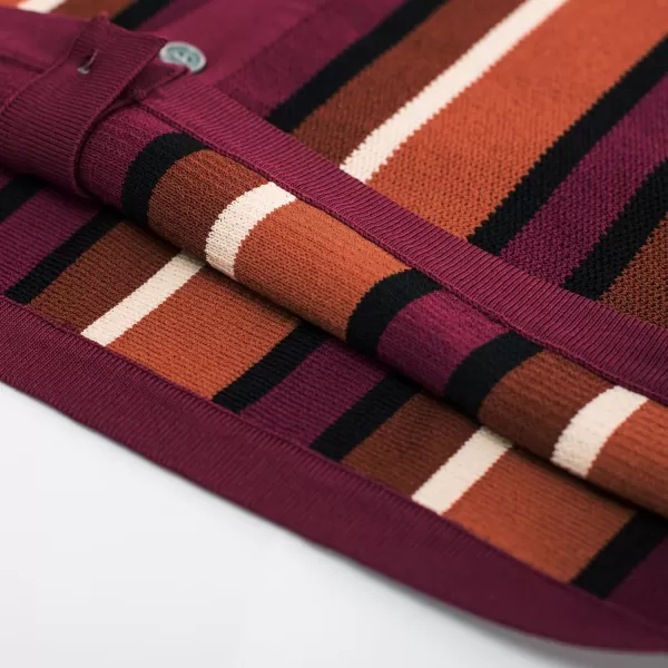 Men’s Short Sleeve Knit Shirt Vintage Stripe Lapel Collar Polo Shirt