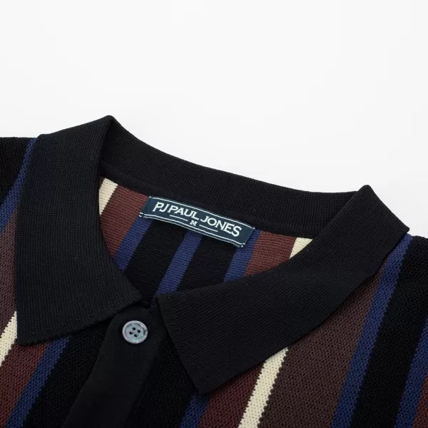 Men’s Short Sleeve Knit Shirt Vintage Stripe Lapel Collar Polo Shirt