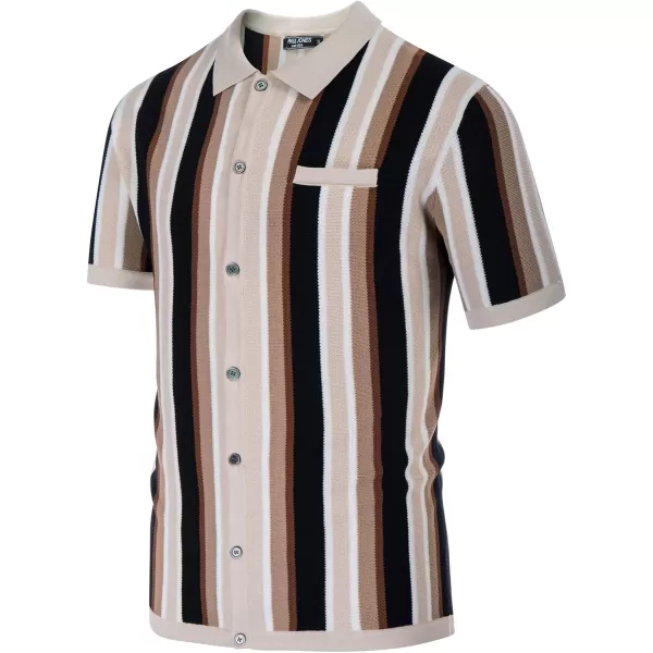 Men’s Short Sleeve Knit Shirt Vintage Stripe Lapel Collar Polo Shirt