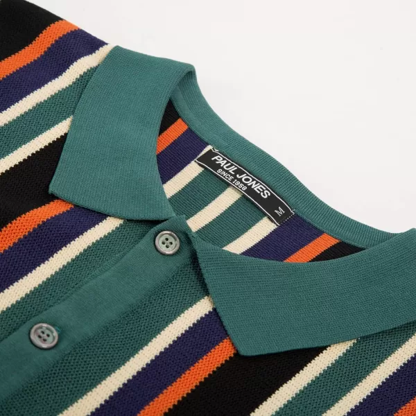 Men’s Short Sleeve Knit Shirt Vintage Stripe Lapel Collar Polo Shirt