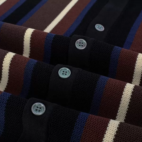 Men’s Short Sleeve Knit Shirt Vintage Stripe Lapel Collar Polo Shirt