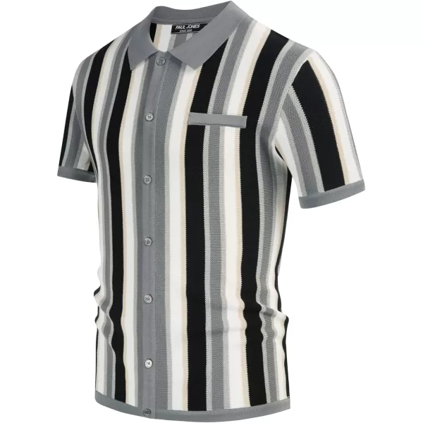 Men’s Short Sleeve Knit Shirt Vintage Stripe Lapel Collar Polo Shirt