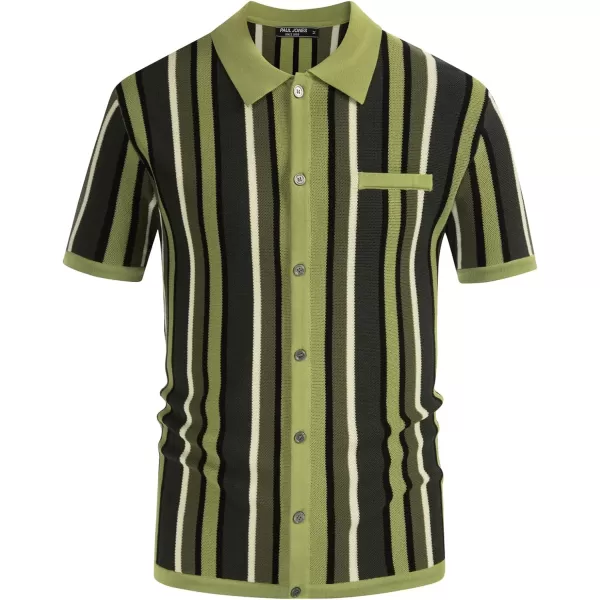 Men’s Short Sleeve Knit Shirt Vintage Stripe Lapel Collar Polo Shirt