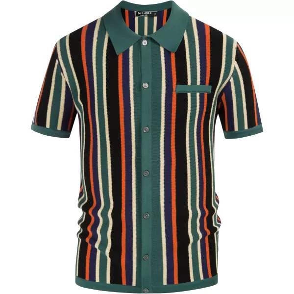 Men’s Short Sleeve Knit Shirt Vintage Stripe Lapel Collar Polo Shirt