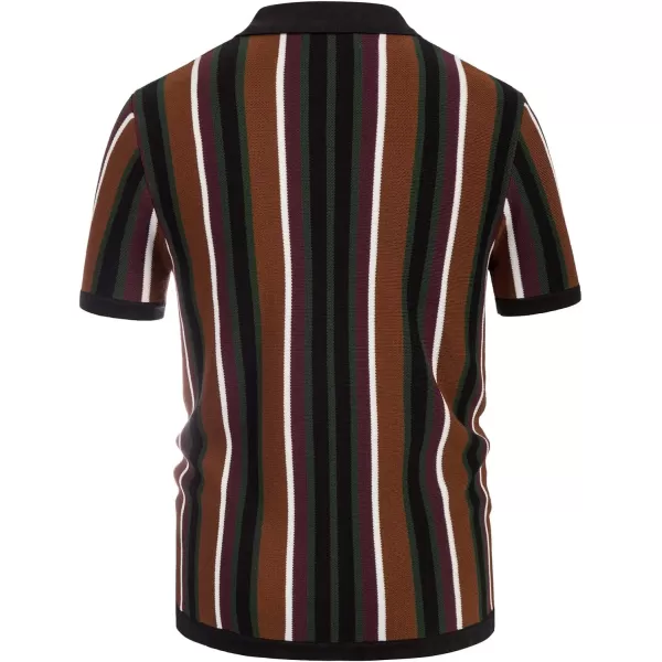 Men’s Short Sleeve Knit Shirt Vintage Stripe Lapel Collar Polo Shirt