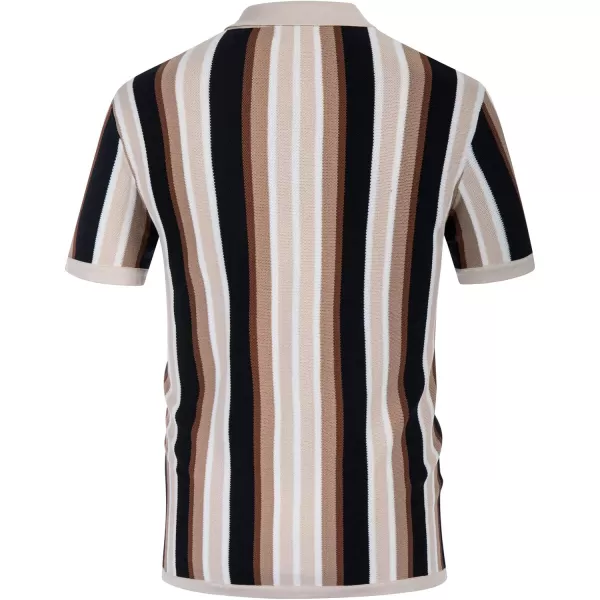 Men’s Short Sleeve Knit Shirt Vintage Stripe Lapel Collar Polo Shirt