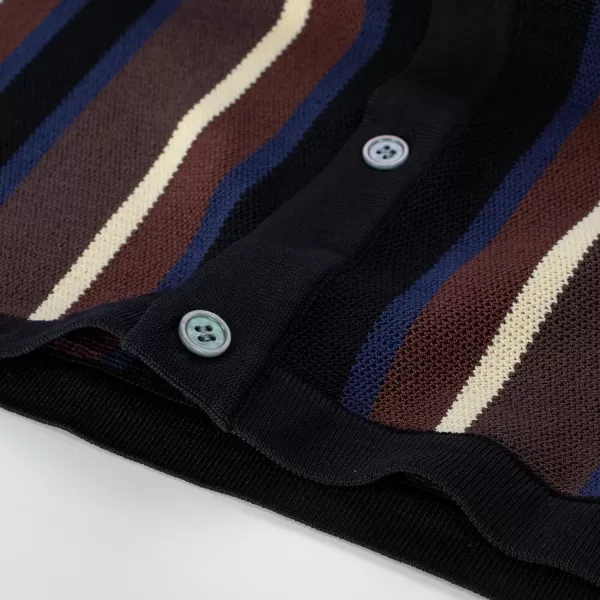 Men’s Short Sleeve Knit Shirt Vintage Stripe Lapel Collar Polo Shirt