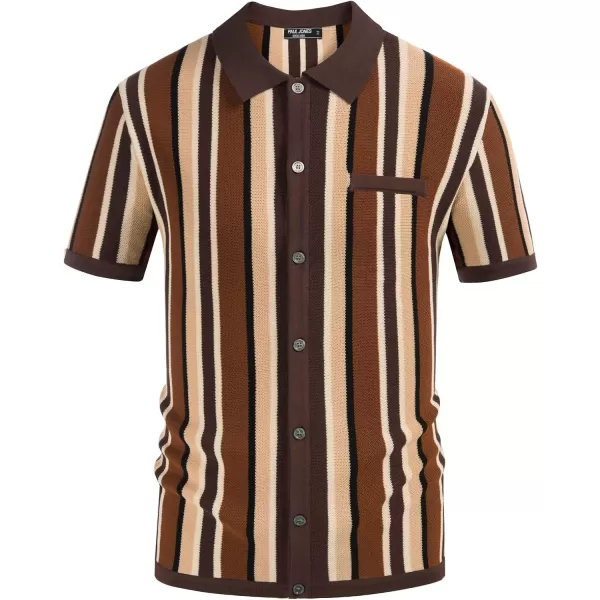 Men’s Short Sleeve Knit Shirt Vintage Stripe Lapel Collar Polo Shirt