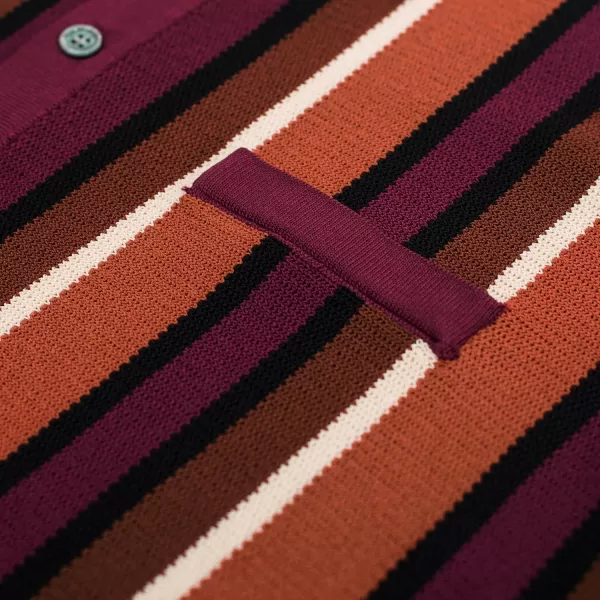 Men’s Short Sleeve Knit Shirt Vintage Stripe Lapel Collar Polo Shirt